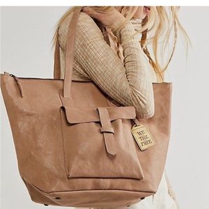 NWT Free People Conch Pink Leather Heritage Tote Bag Purse